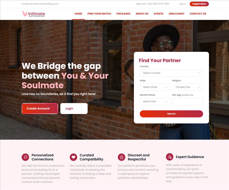 Intimate Matchmaking website screenshot