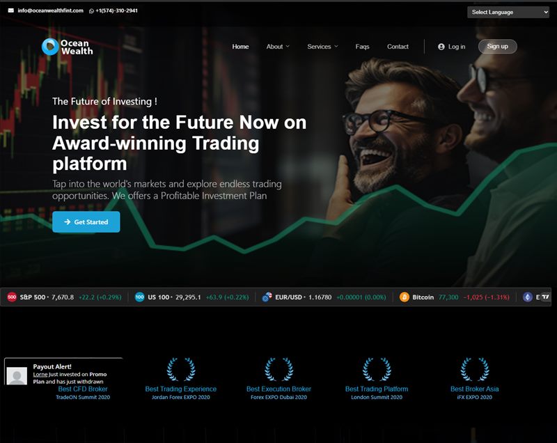 Ocean Wealth Fintech website screenshot