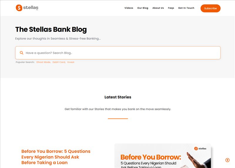StellasBank Blog website screenshot